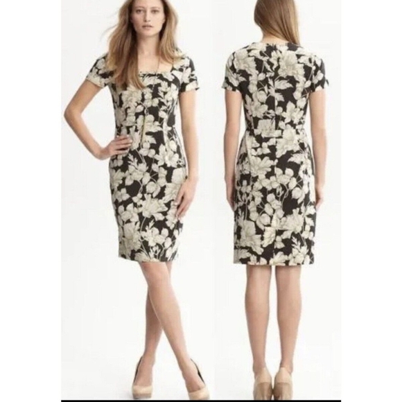 Banana Repiblic Floral Black and Cream Dress - Picture 1 of 7